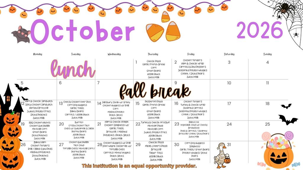 October Lunch Menu