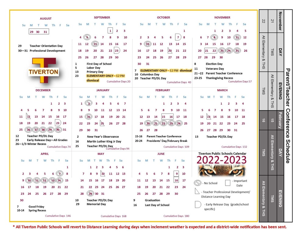 TPS 22-23 School Year Calendar | Pocasset Elementary School