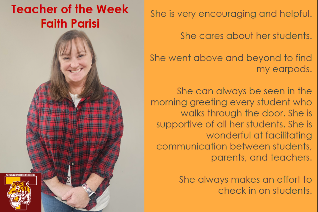 Congratulations to our Teacher of the Week, Faith Parisi!
