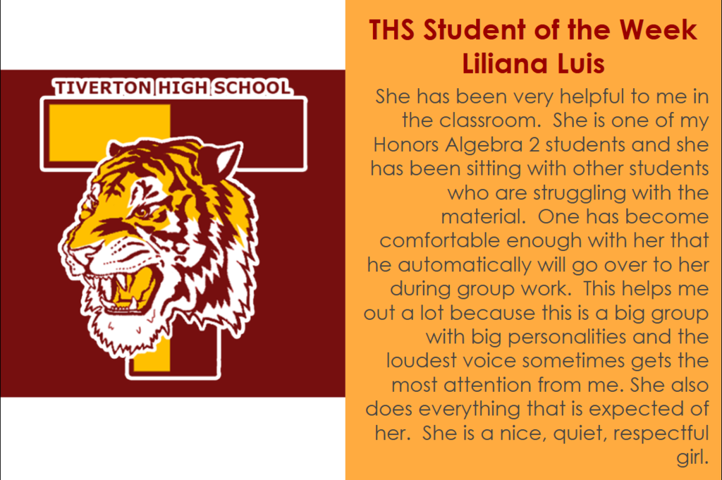 Congratulations to our Student of the Week, Liliana Luis!
