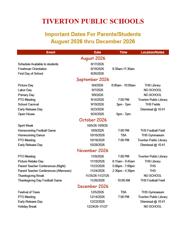 Important Dates!