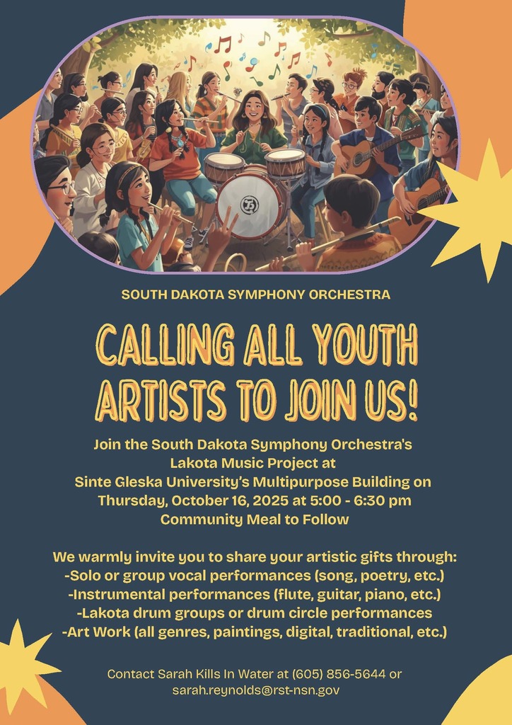 SD Symphony orchestra's Lakota Music Project at Sinte Gleska Univiersity flyer