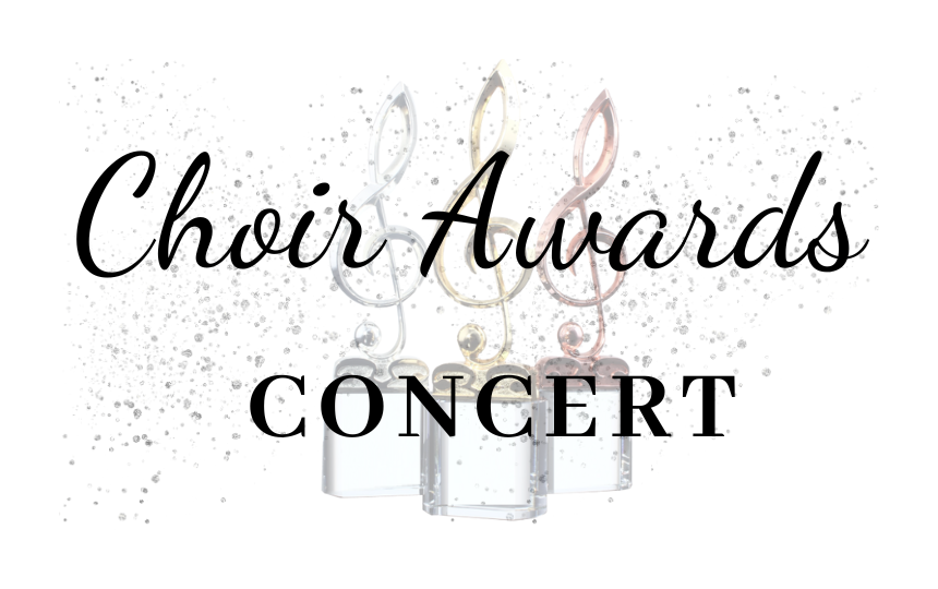 Choir Awards Concert with washed out awards in background and confetti
