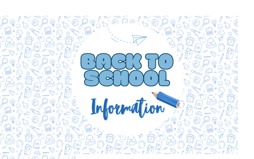 Back to School Information with School Supplies in the background