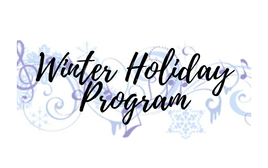 Winter Holiday Program with snowflakes and winter music notes
