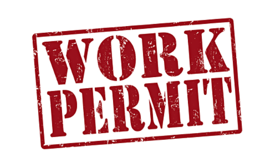Work Permit in big red letters with a red box around the words