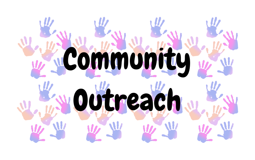 Community Outreach with Colorful handprints in background