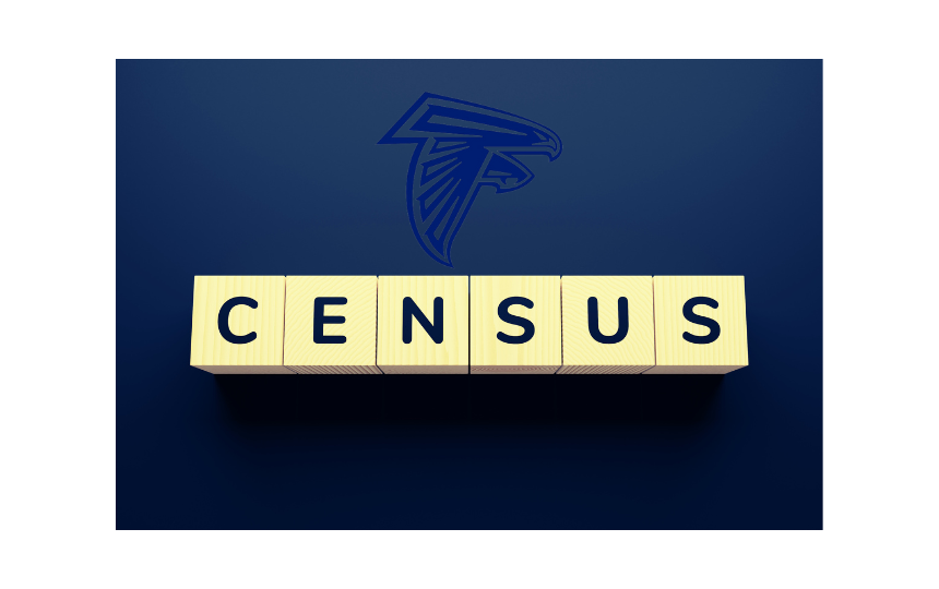 Census with blue background and falcon