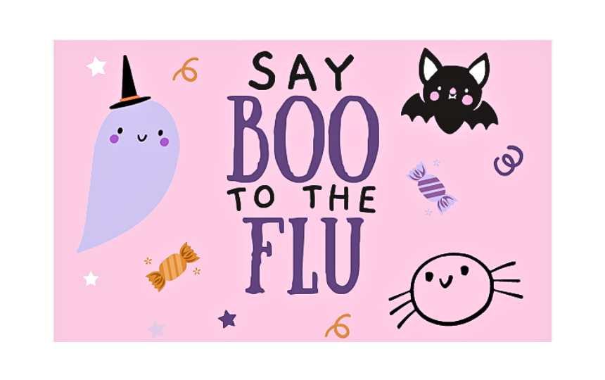 Say Boo to the Flu with pink background and Halloween theme