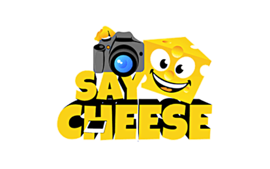 Say Cheese with a smiling piece of cheese and a camera 
