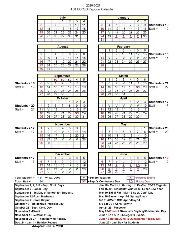 2026-2027 Regional Calendar