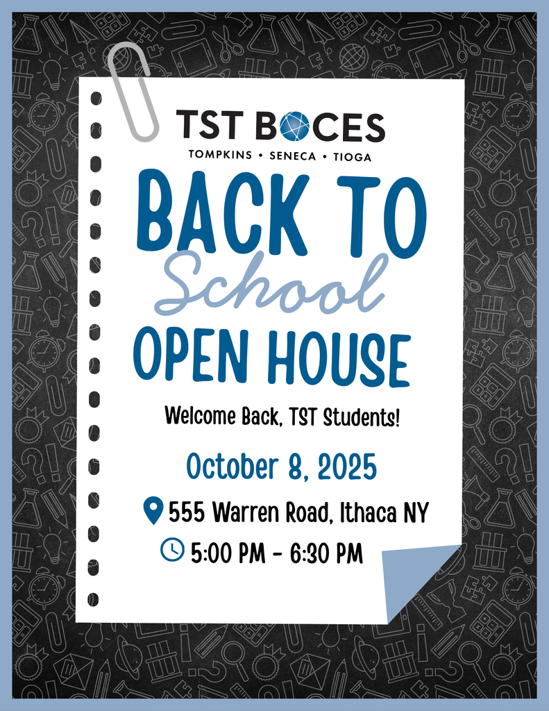 Back to school open house ✨ Open House @ TST BOCES! 📅 Wednesday, Oct. 8 • 5–6:30 p.m. Programs: CTE | RAS | Exceptional Education Come explore, connect, and celebrate learning with us! #BackToSchool #ConnectingMindsInspiringGrowth #BOCESProud