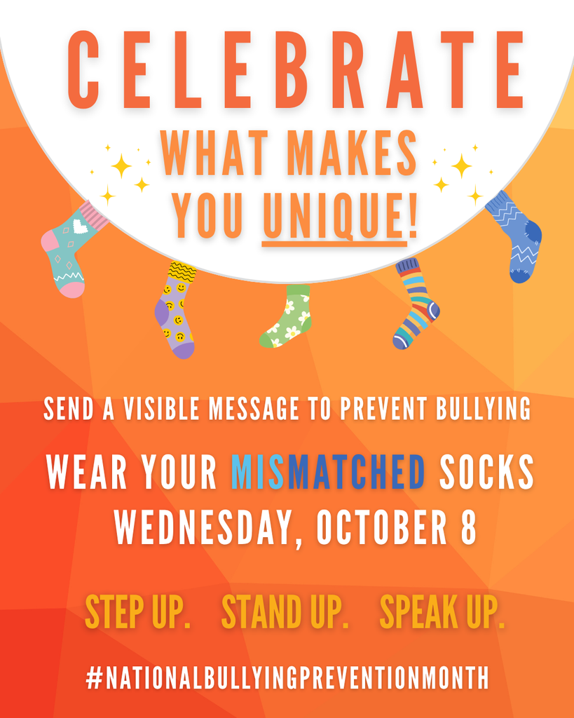 send a visible message to prevent bullying - wear your mismatched socks wednesday october 8