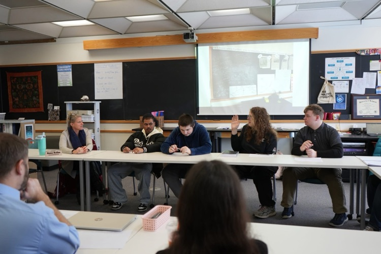 Anna Kelles visits ptech students to discuss HABs. this image shows Anna speaking to the class. 