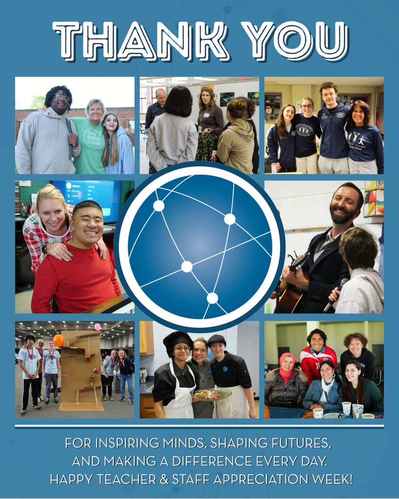 Graphic with a blue background and the words “Thank You” at the top above a collage of photos showing TST BOCES teachers, staff, and students interacting in classrooms and events. The TST BOCES logo is centered in the middle. At the bottom, text reads: “For inspiring minds, shaping futures, and making a difference every day. Happy Teacher & Staff Appreciation Week!”
