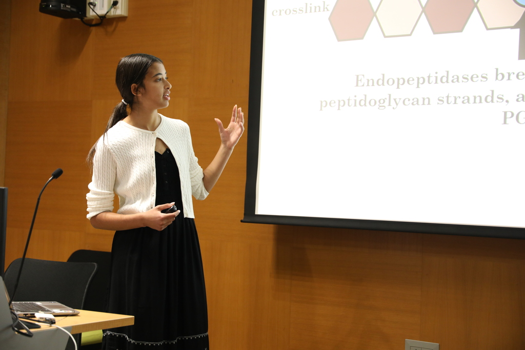 a student presenting to the room