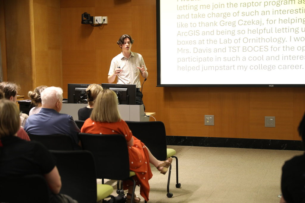 a student presenting to the room