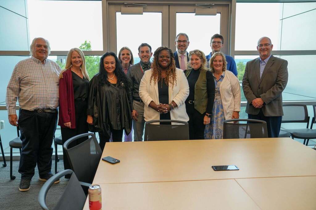 TST BOCES, NYSED, Cornell, Senator Webb, and community leaders pose together following a discussion about New Visions Engineering, ATLAS and student opportunities.