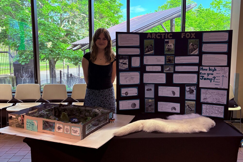 Emily Browning shows off Artic Fox presentation.