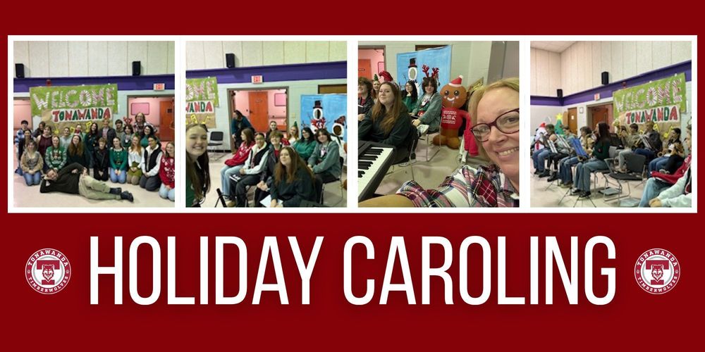 students pose at intandem for caroling