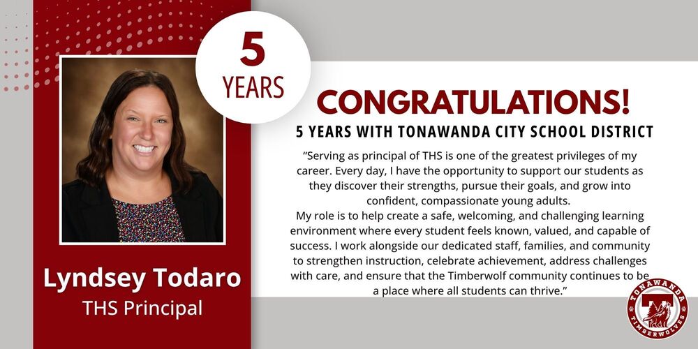 Congratulations, Lyndsey Todaro, THS Principal, 5 years