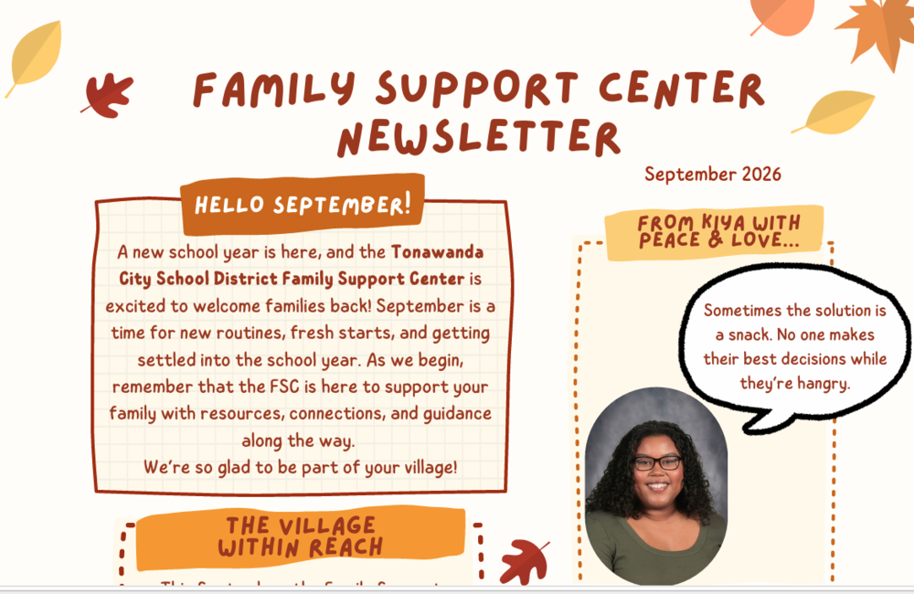 image of the top of the family support center newsletter