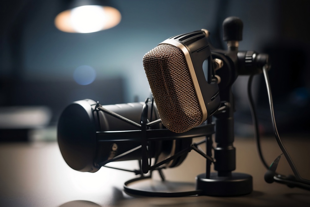 microphone closeup with blurred background