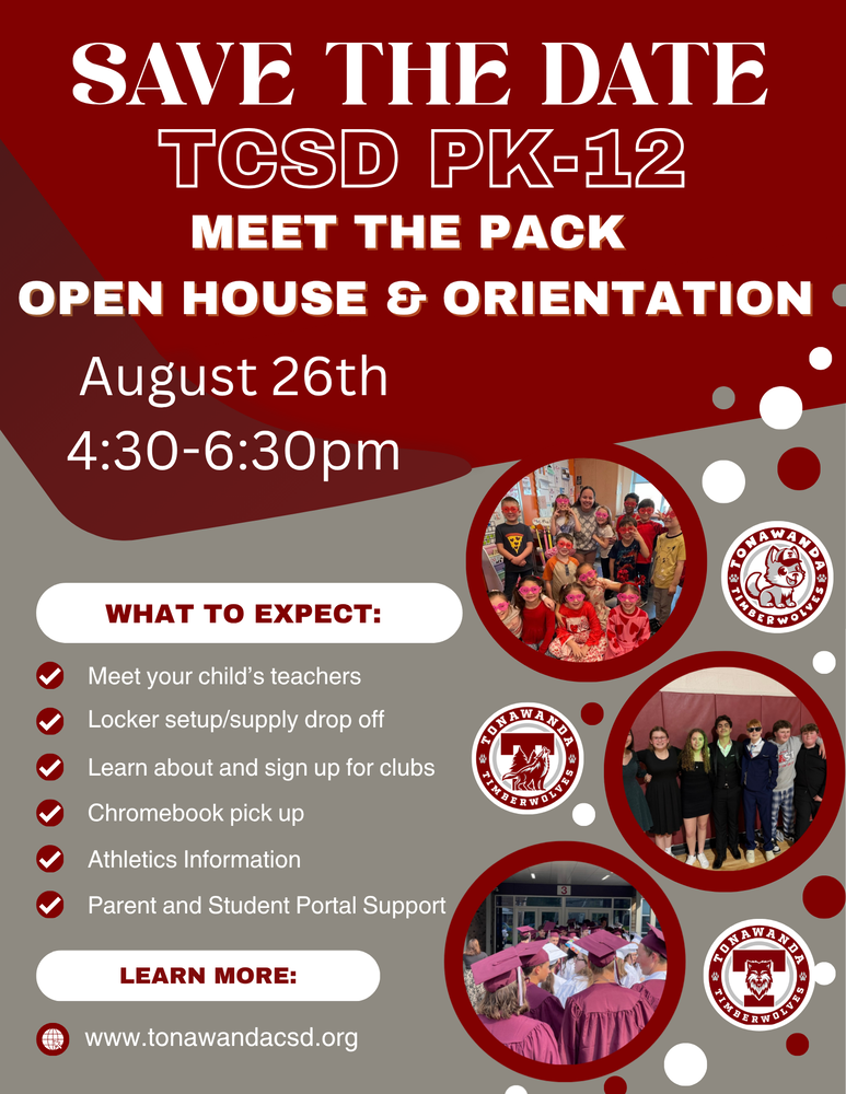 Save the Date TCSD PK_12 Meet the Pack Open House and Orientation August 26, 430-630 pm