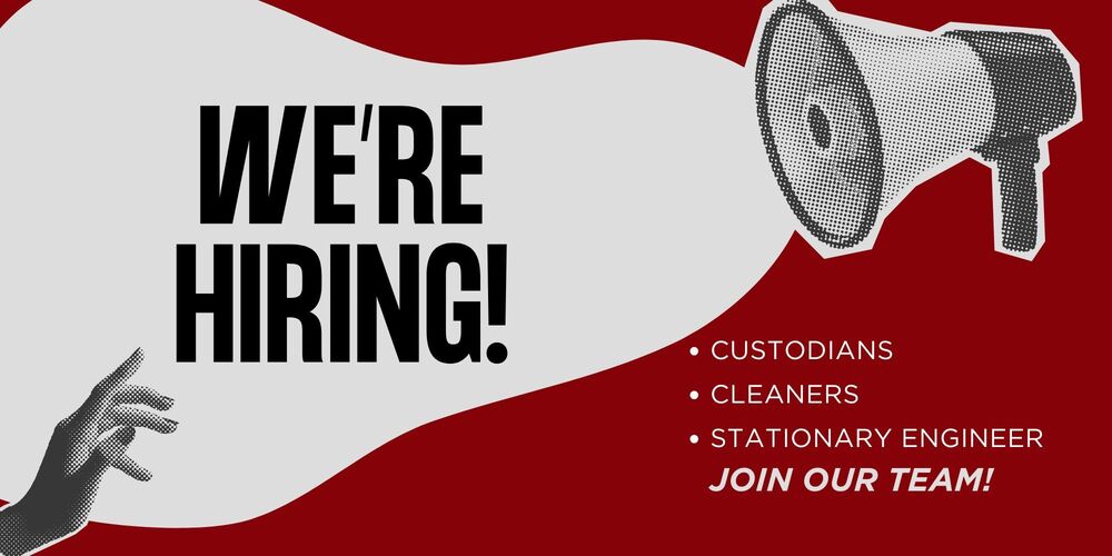 we're hiring written in talk bubble with bull horn to the side