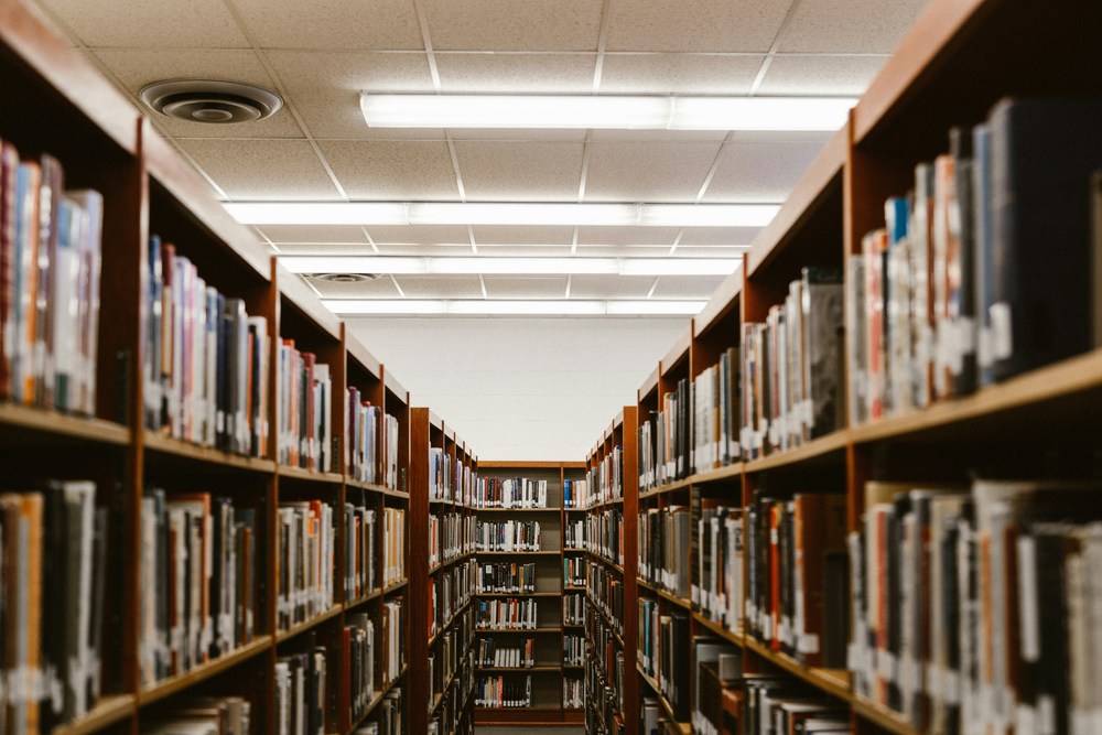 row of books in a library