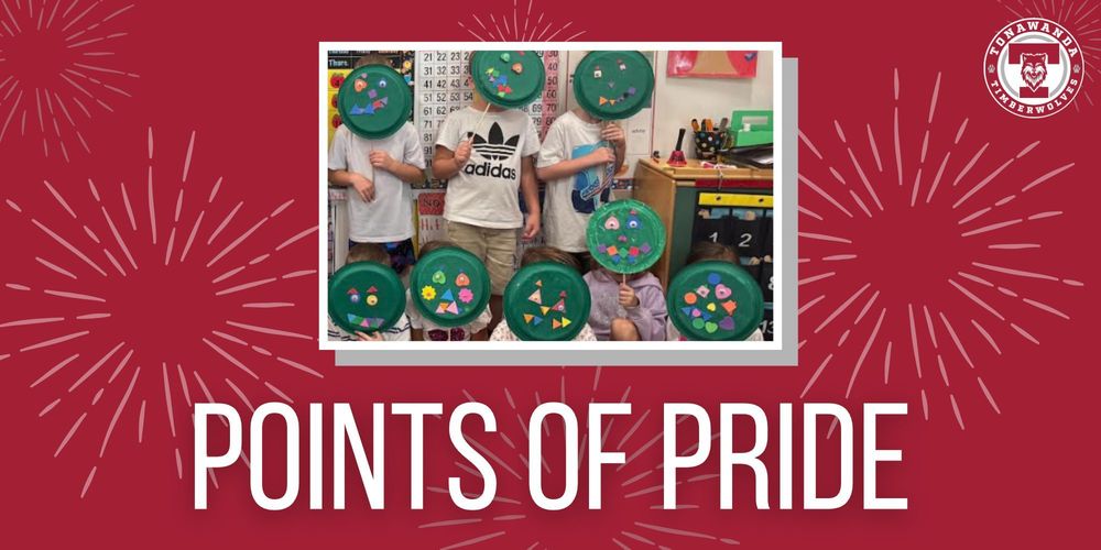 points of pride graphic with photo of kids with decorated plates over their faces