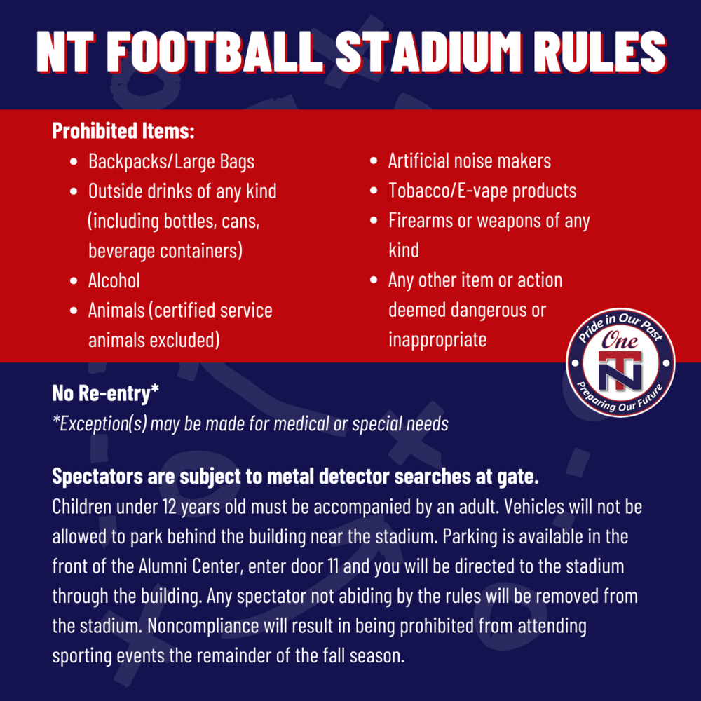 NT Football Stadium Rules graphic, info is in web story