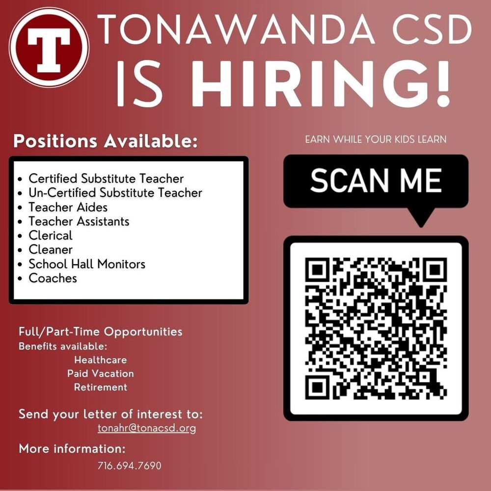 Tonawanda CSD hiring graphic