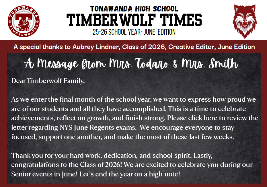 Timberwolf Times June newsletter header