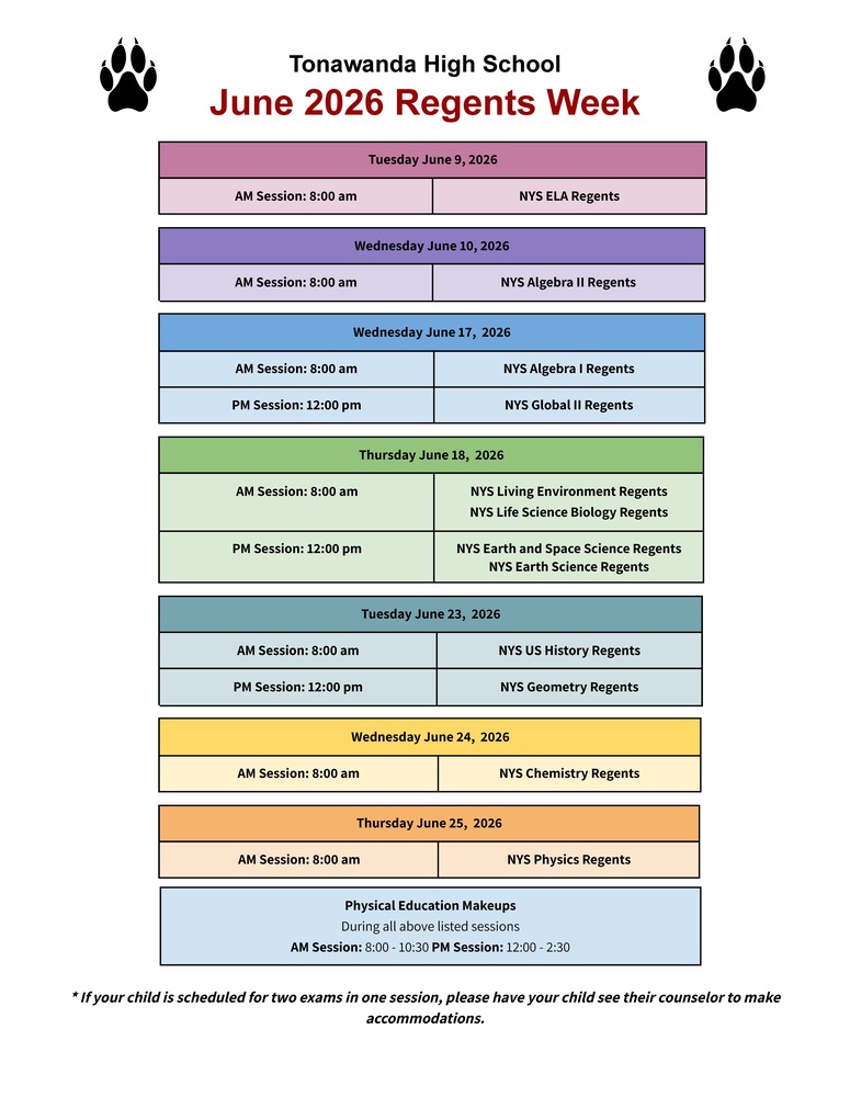 THS June 2026 Regents Schedule