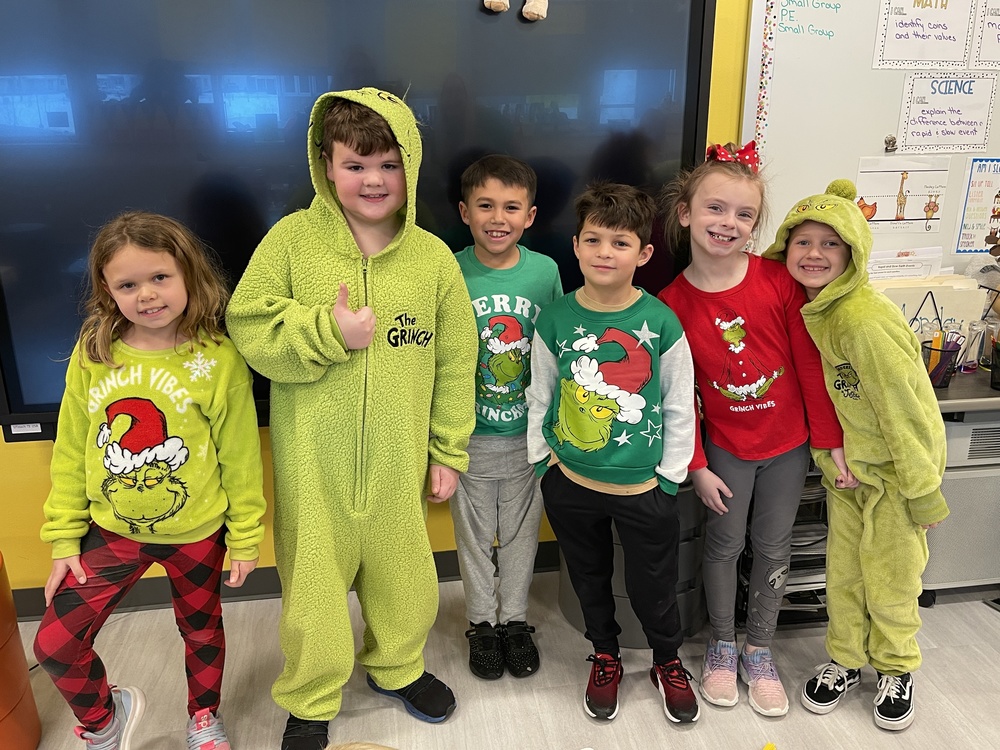 Students dress up for Grinch Day.