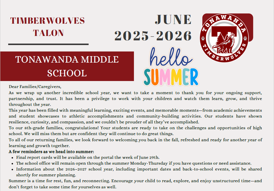 Timberwolf Talon June newsletter header
