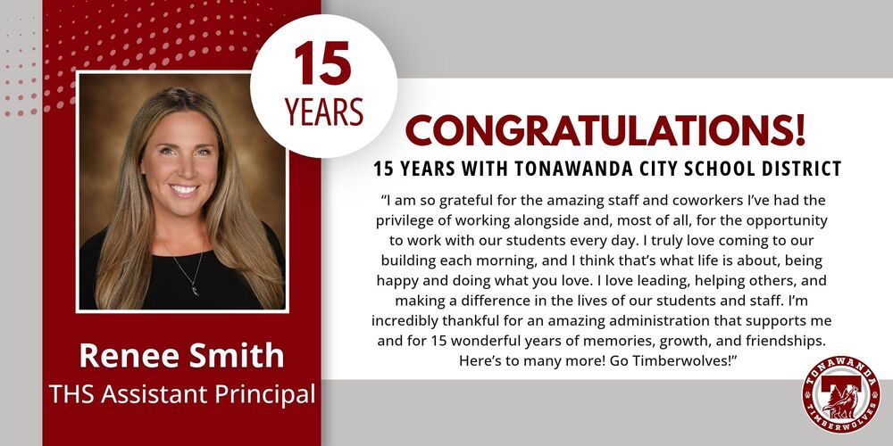 congratulations, renee smith, 15 years