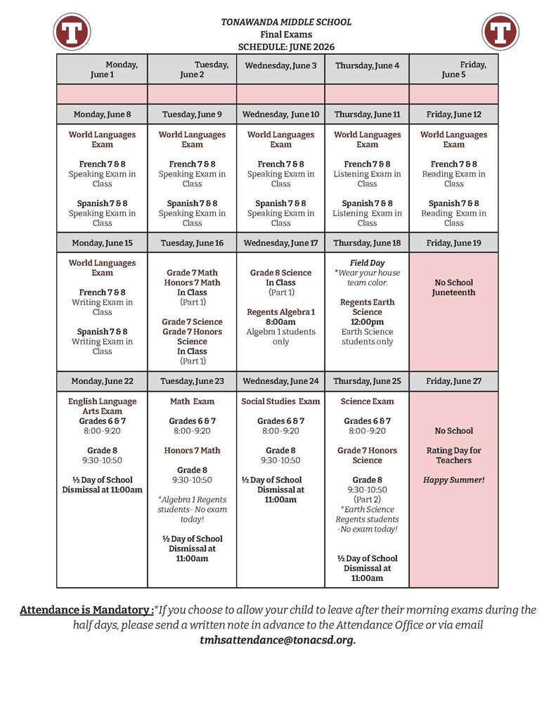 TMS Exam Schedule