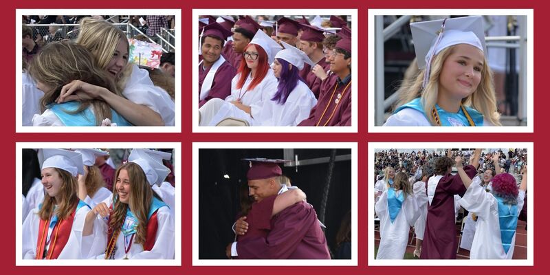 collage of graduation photos-hugs, smiles and celebrating