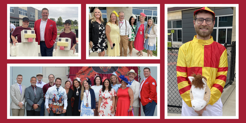 college of staff dressed in kentucky derby themed outfits
