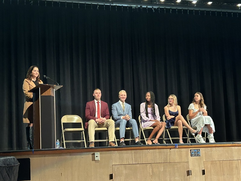 principal speaking during NJHS ceremony
