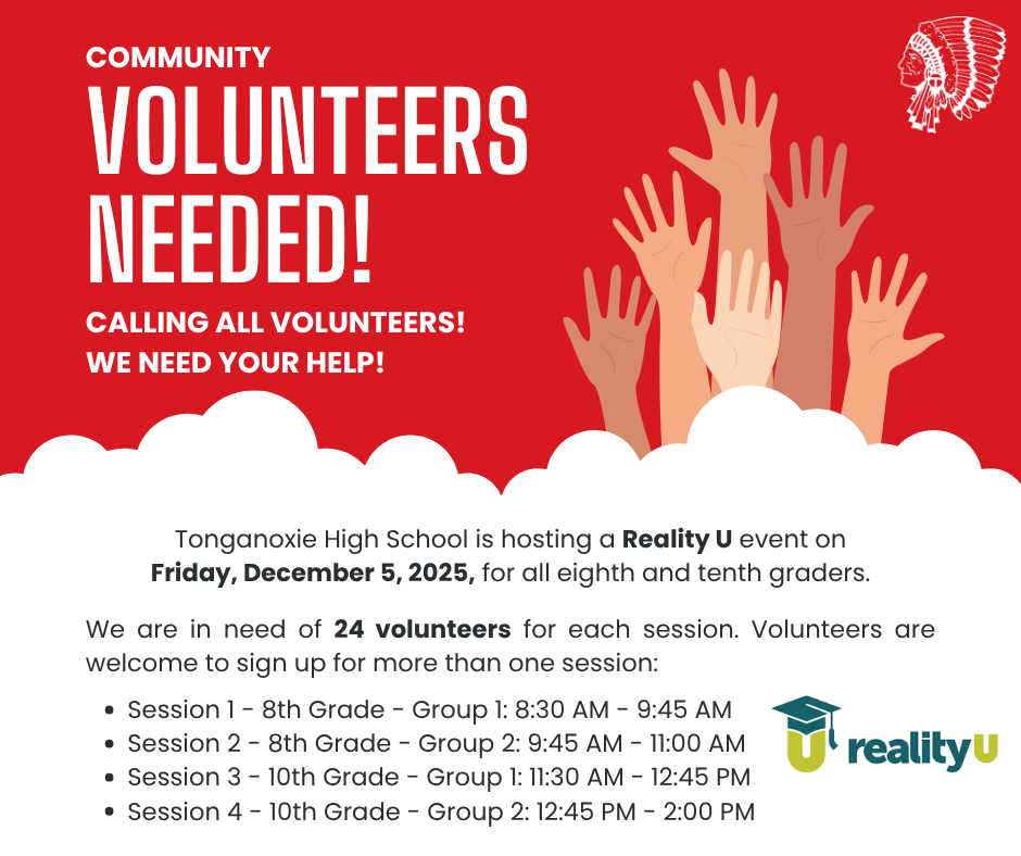 red banner, white text