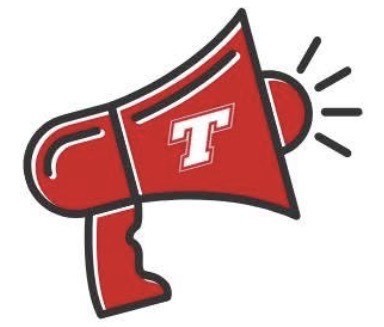 red megaphone with white tongie t on it