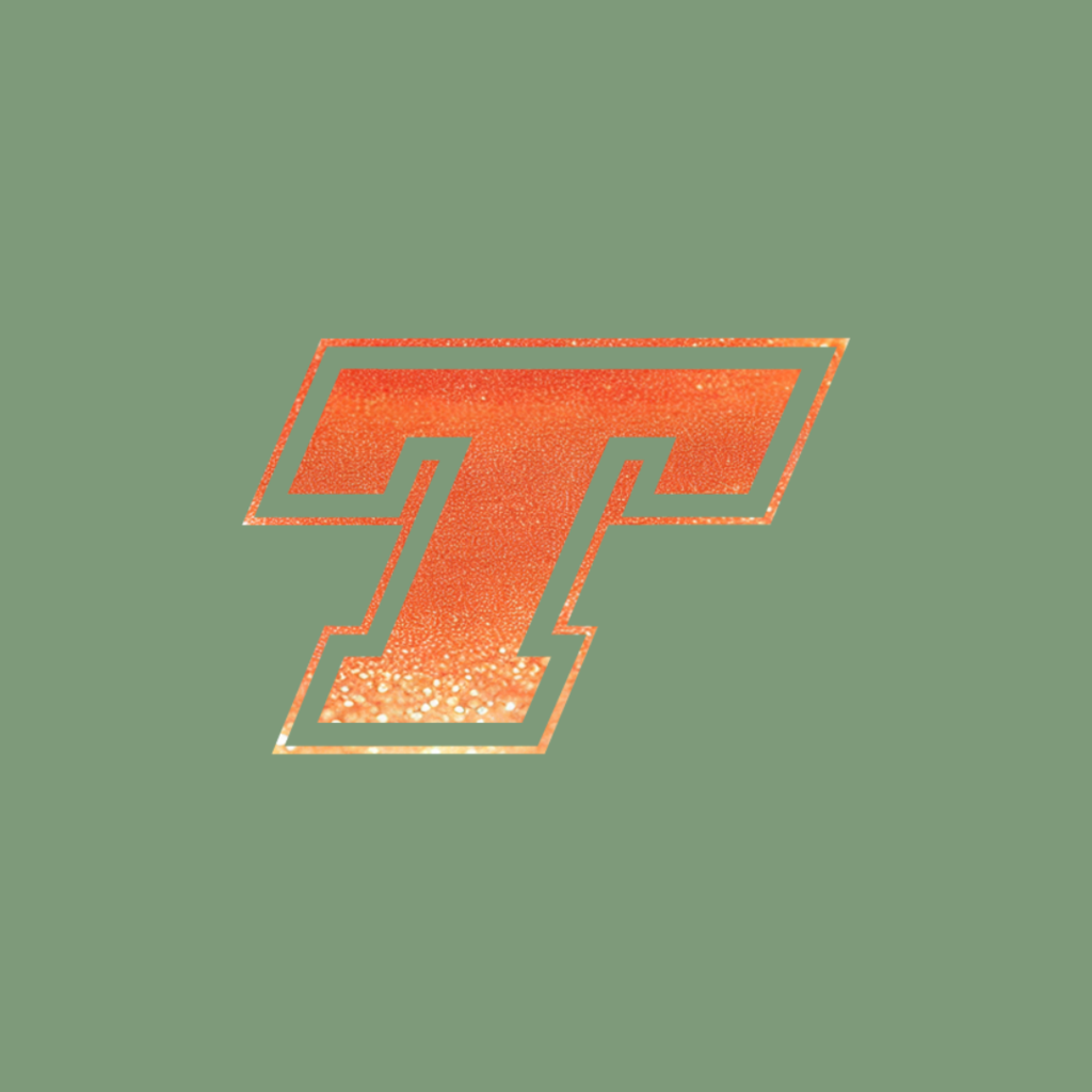 green background orange glitter T