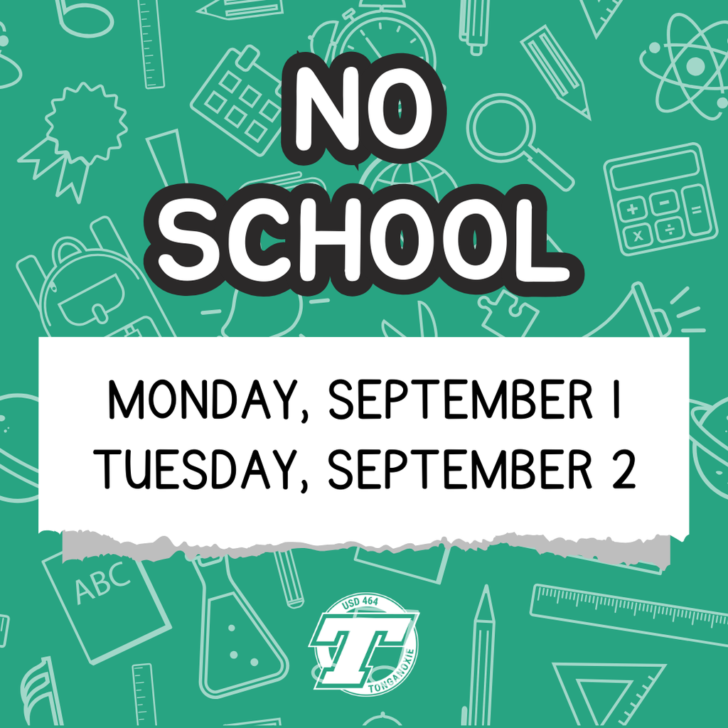 green background with white school-themed clip art, black text