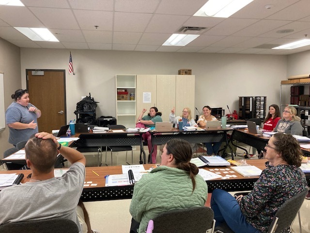 TES and TMS teachers attend their first in-person session of LETRS (Language Essentials for Teachers of Reading and Spelling). Teachers must complete the two year course and score 80% or above on the final assessments in order to earn the Seal of Literacy from the KS State Department of Education in order to renew a professional teaching license. Amanda Albert and Kris Styes, TES Instructional Coaches, teach the LETRS course for USD464.
