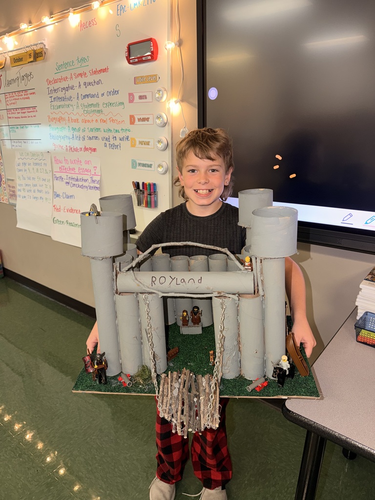 Royce May in Miss. Shea's 4th grade class with his medieval castle.