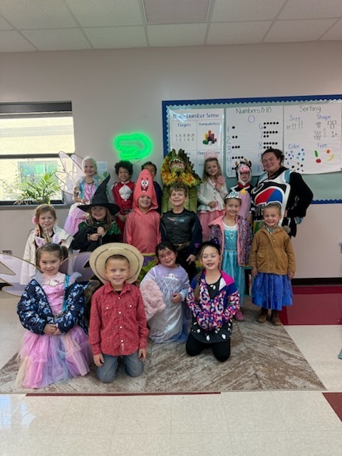 Mrs. DeKeyser's class posing for a group picture in their costumes. 