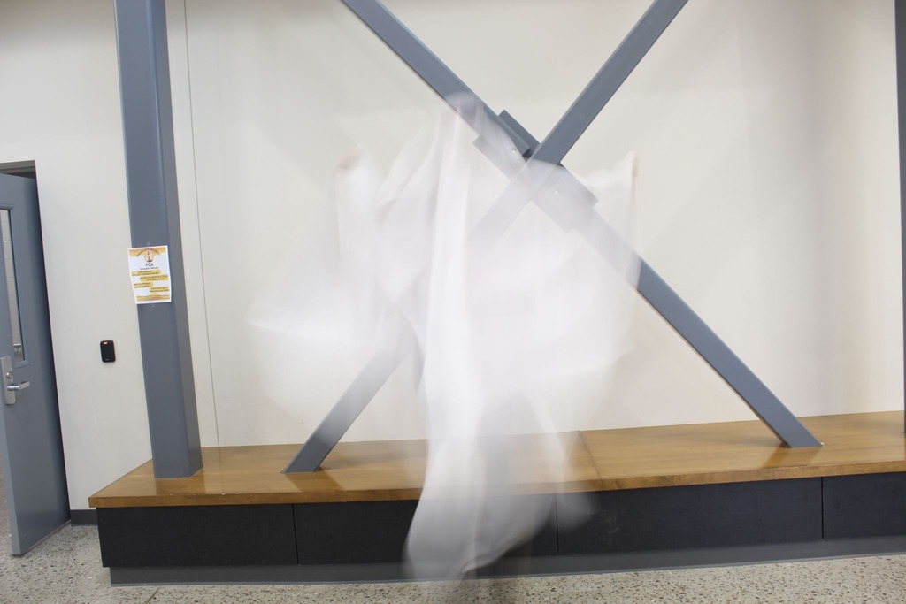 ghost like white figure in the hallway